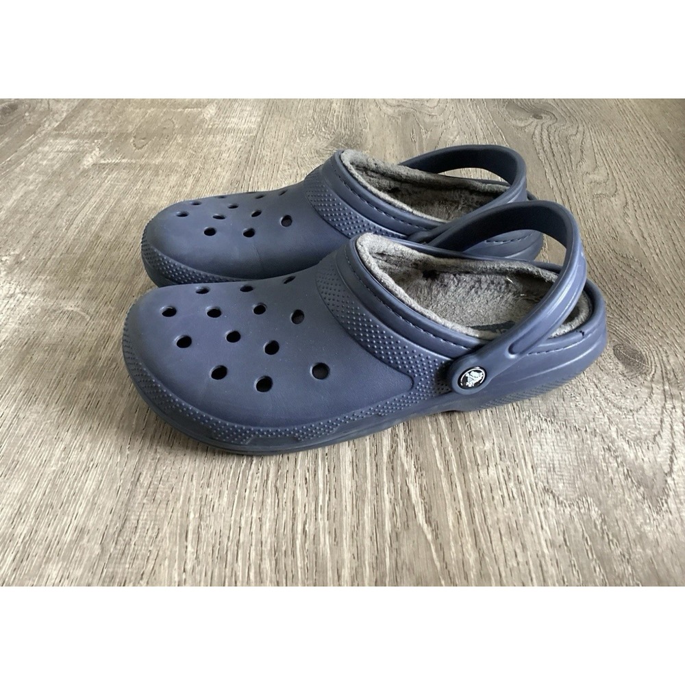 Crocs Shoes Womens 11 Mens 9 Classic Clogs 203591 Gray Blue Faux Fur Lined Shoes